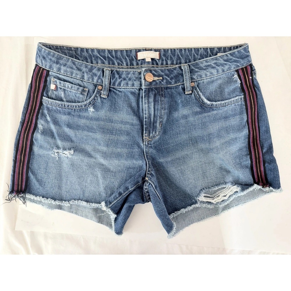 Dear John Madison Comfort Denim‎ Shorts 29 Blue Frayed Hem Striped Distressed